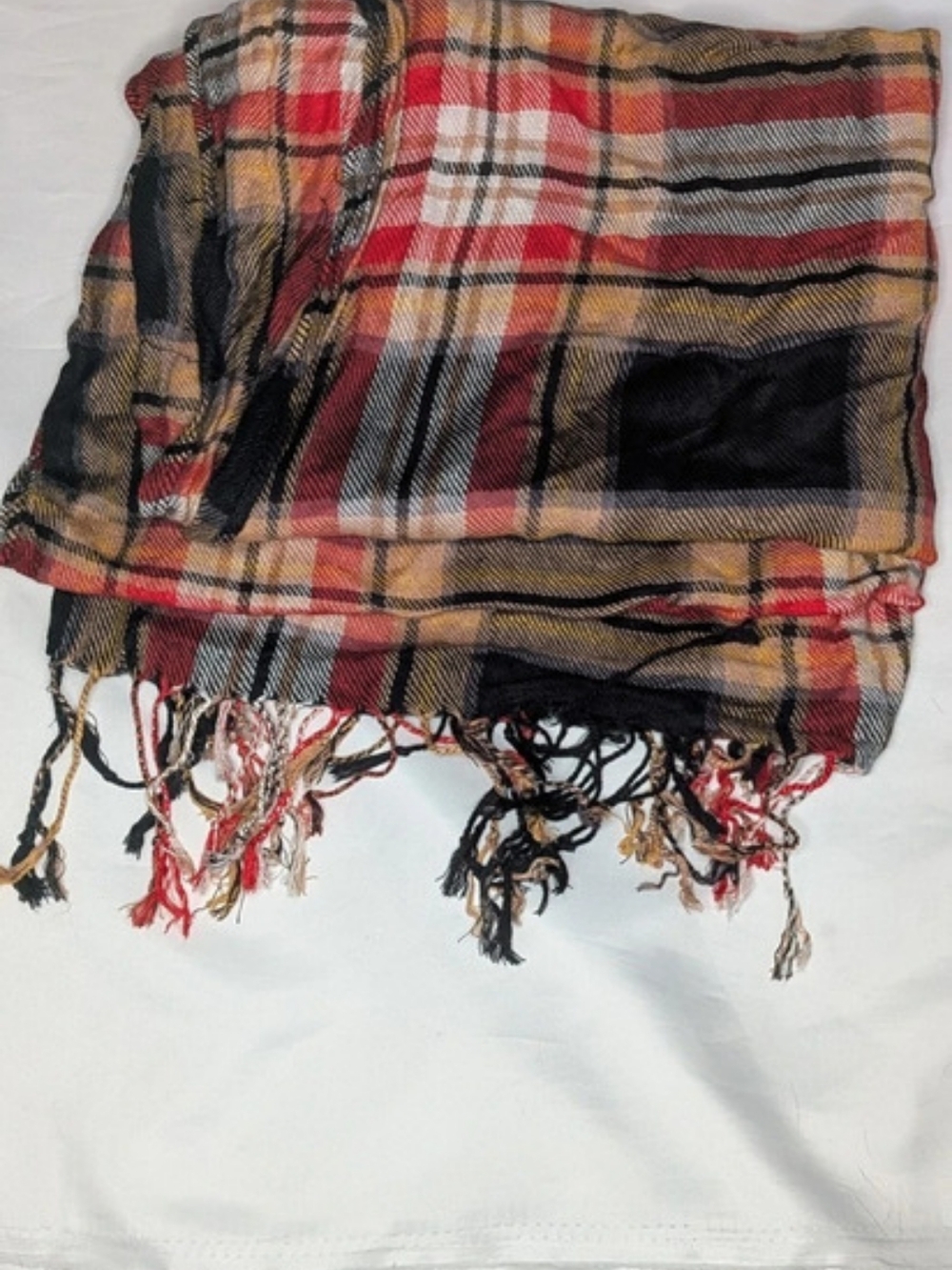 Plaid Fringe Scarf in Red & Black